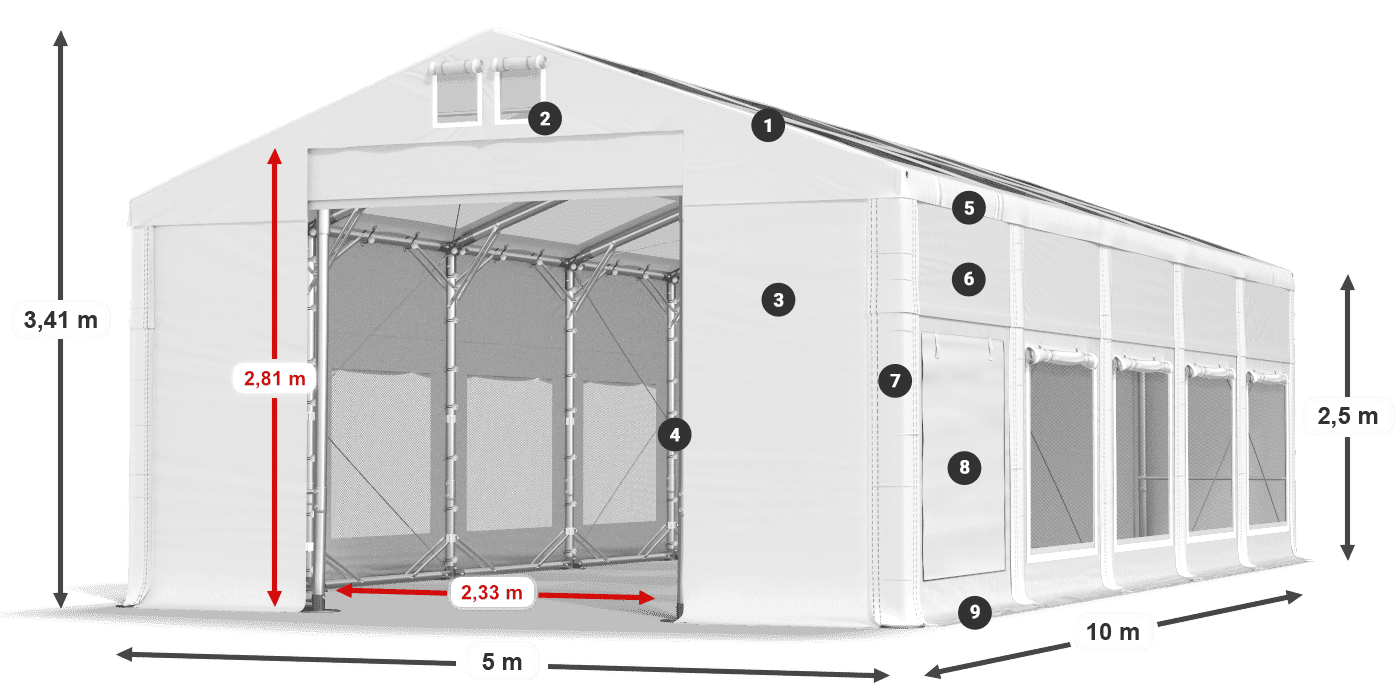 Roof: MS T 580 PVC Walls: SD M 500 PVC 2.5m legend