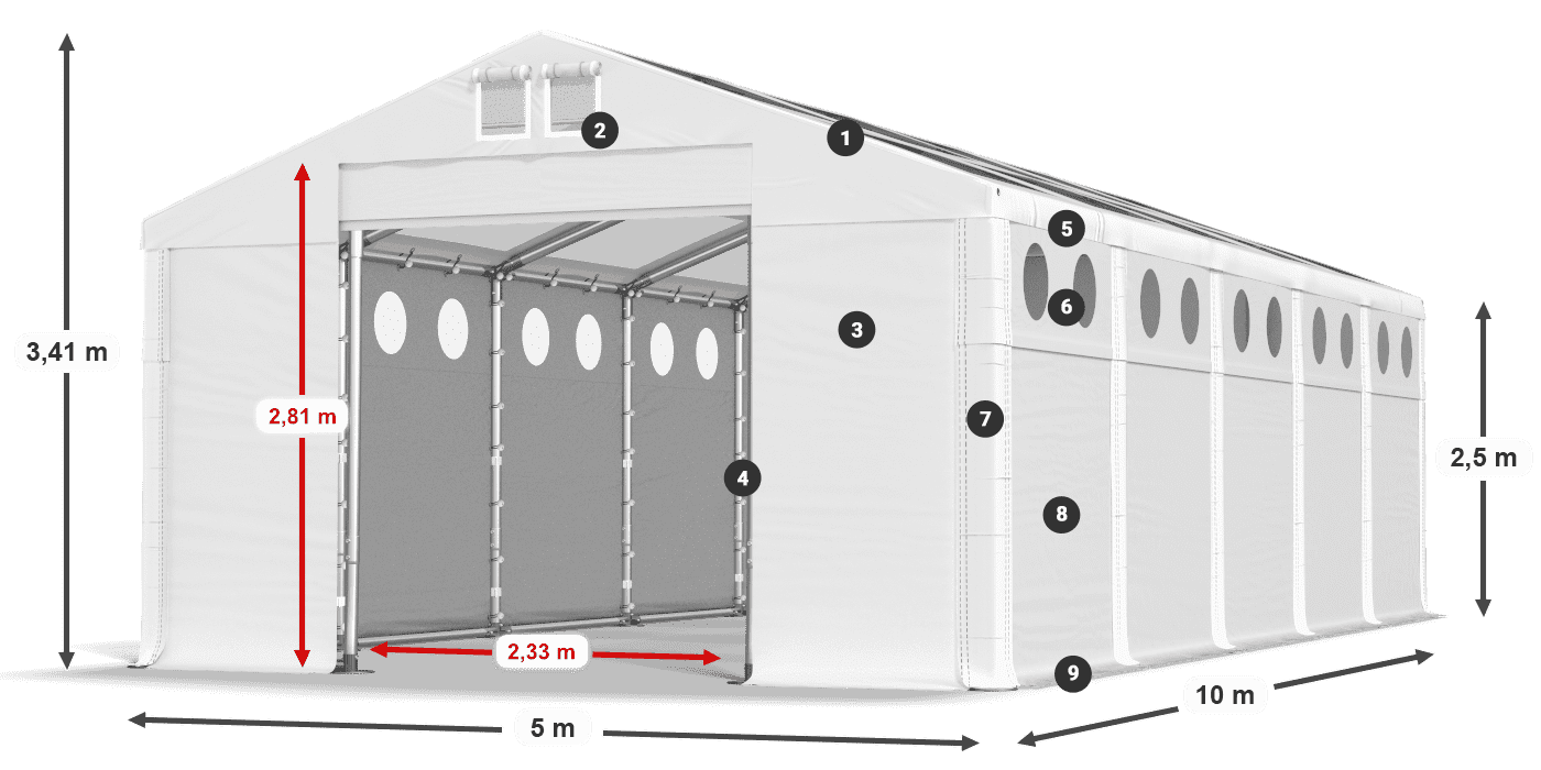 Roof: MS T 580 PVC Walls: SD O 500 PVC 2.5m legend