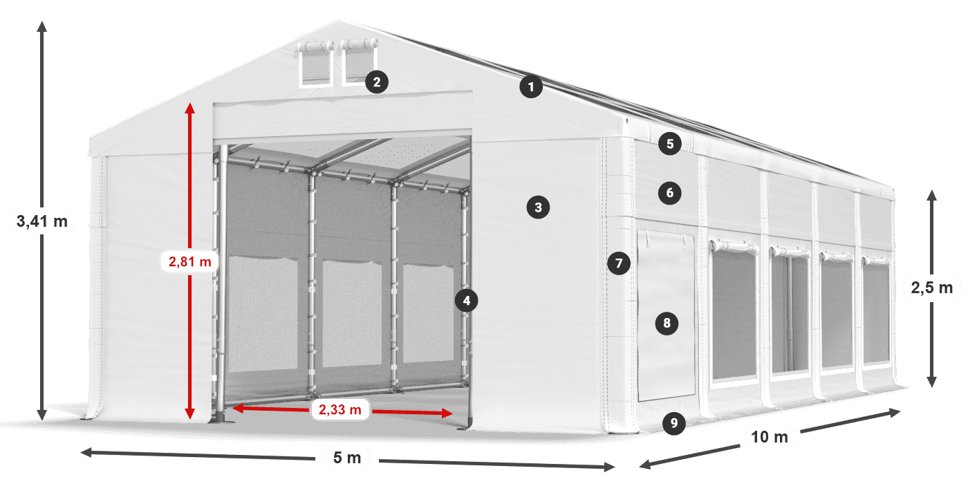 Roof: MS T 580 PVC Walls: SD M 500 PVC 2.5m legend