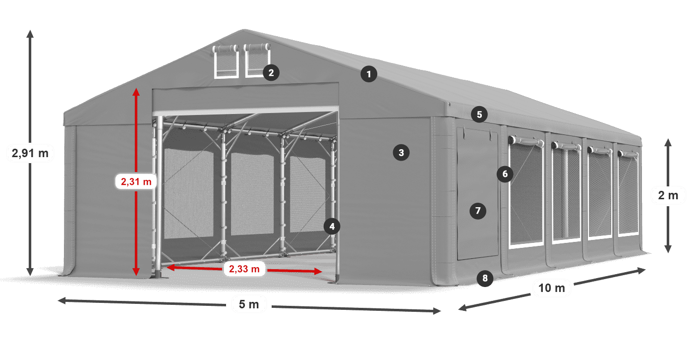 Roof: MS 580 PVC Walls: SD M 500 PVC 2m legend