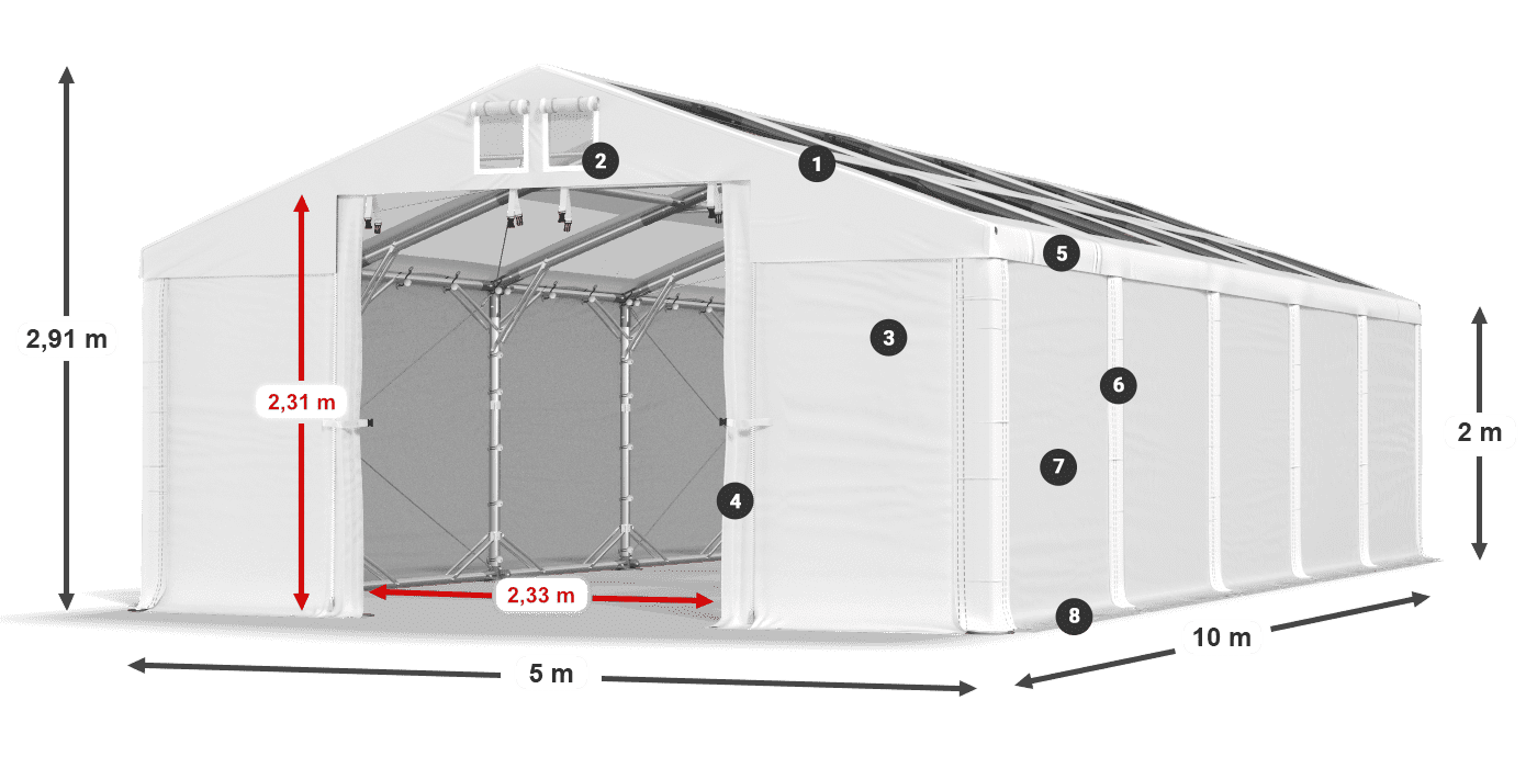 Roof: MS T 580 PVC Walls: SD 500 PVC 2m legend