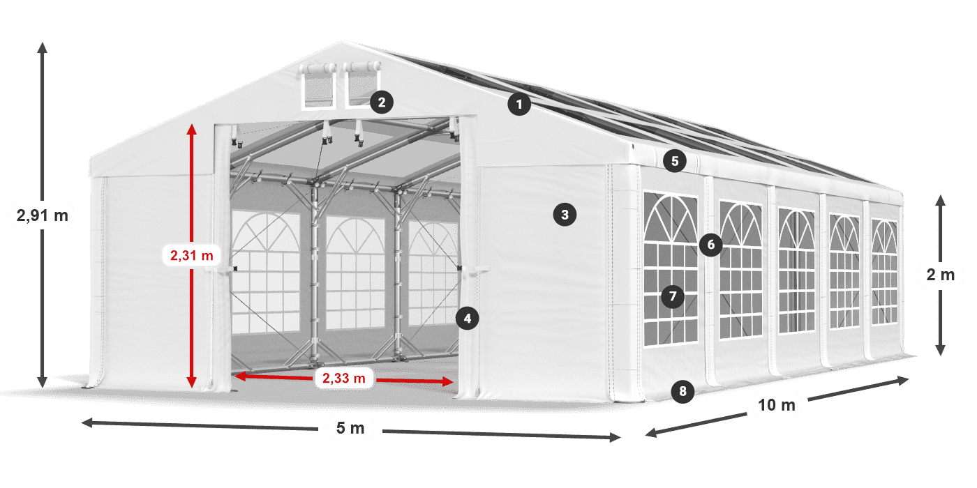 Roof: MS 580 PVC Walls: SD 500 PVC 2m legend