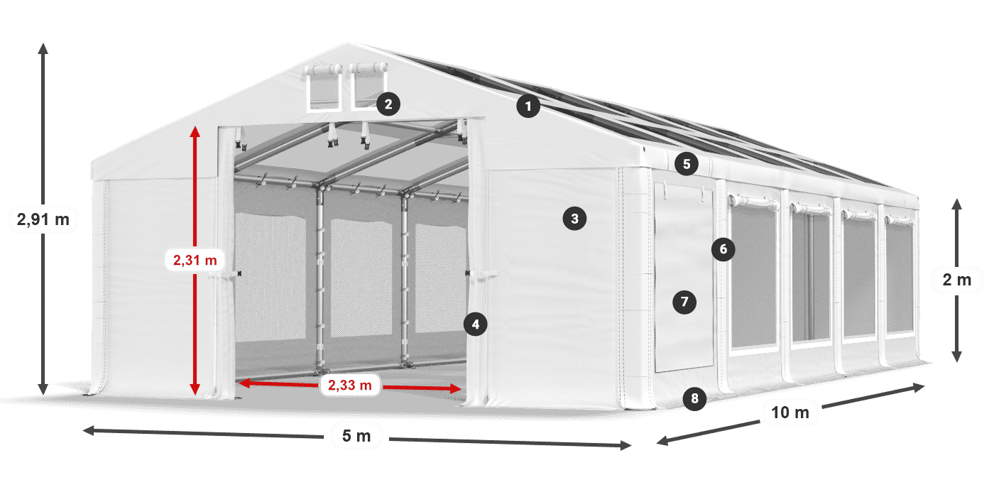 Roof: MS T 580 PVC Walls: SDM 500 PVC 2m legend