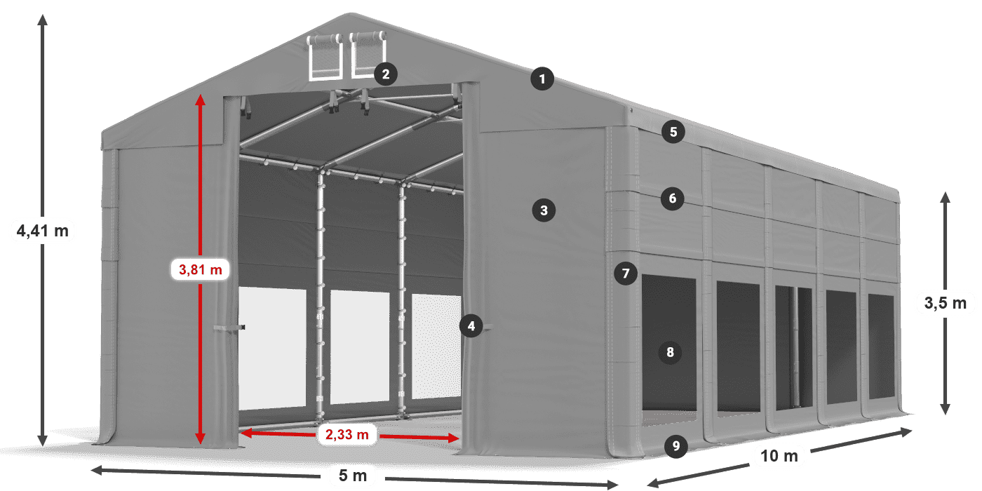 Roof: FR 620 PVC Walls: MS 580 PVC