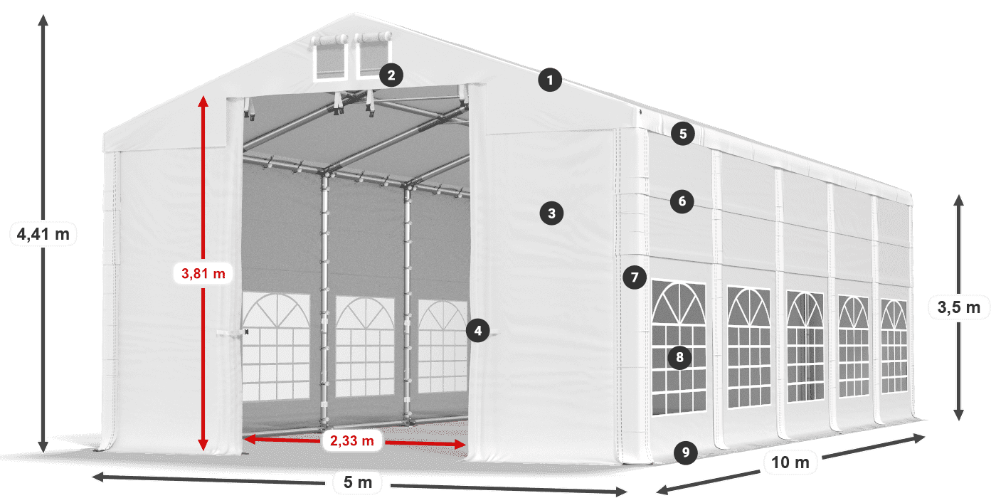 Roof: MS 580 PVC Walls: FR 620 PVC 3.5m legend