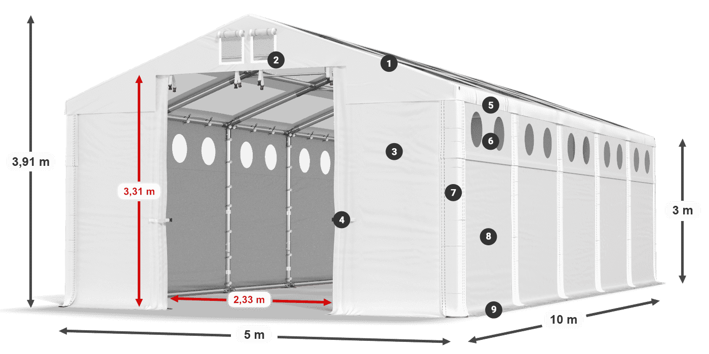 Roof: MS T 580 PVC Walls: FR O 620 PVC 3m legend