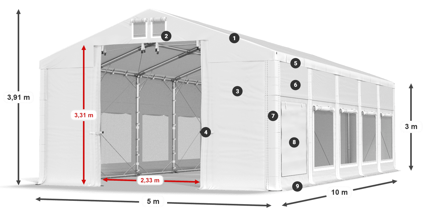 Roof: MS 580 PVC Walls: SD M 500 PVC 3m legend