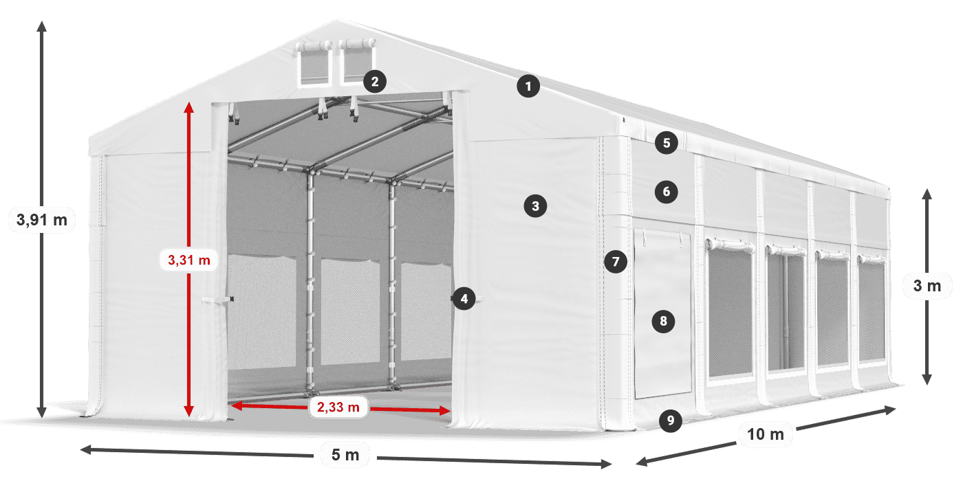 Roof: MS 580 PVC Walls: SD M 500 PVC 3m legend