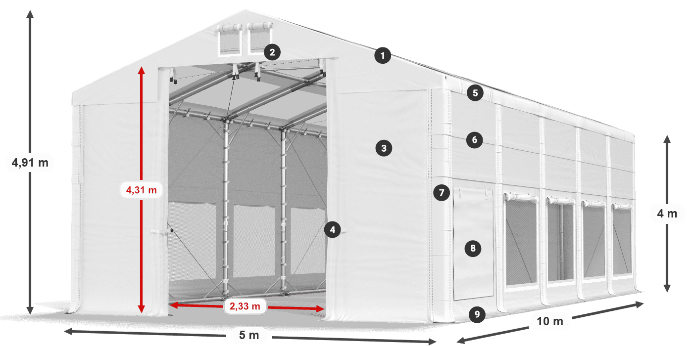 Roof: MS T 580 PVC Walls: SD M 500 PVC 4m legend