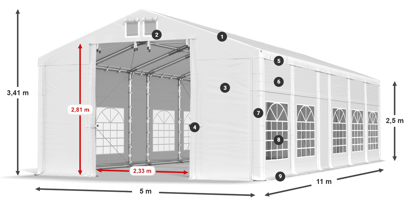 Roof: FR 620 PVC Walls: SD 500 PVC 2.5m legend
