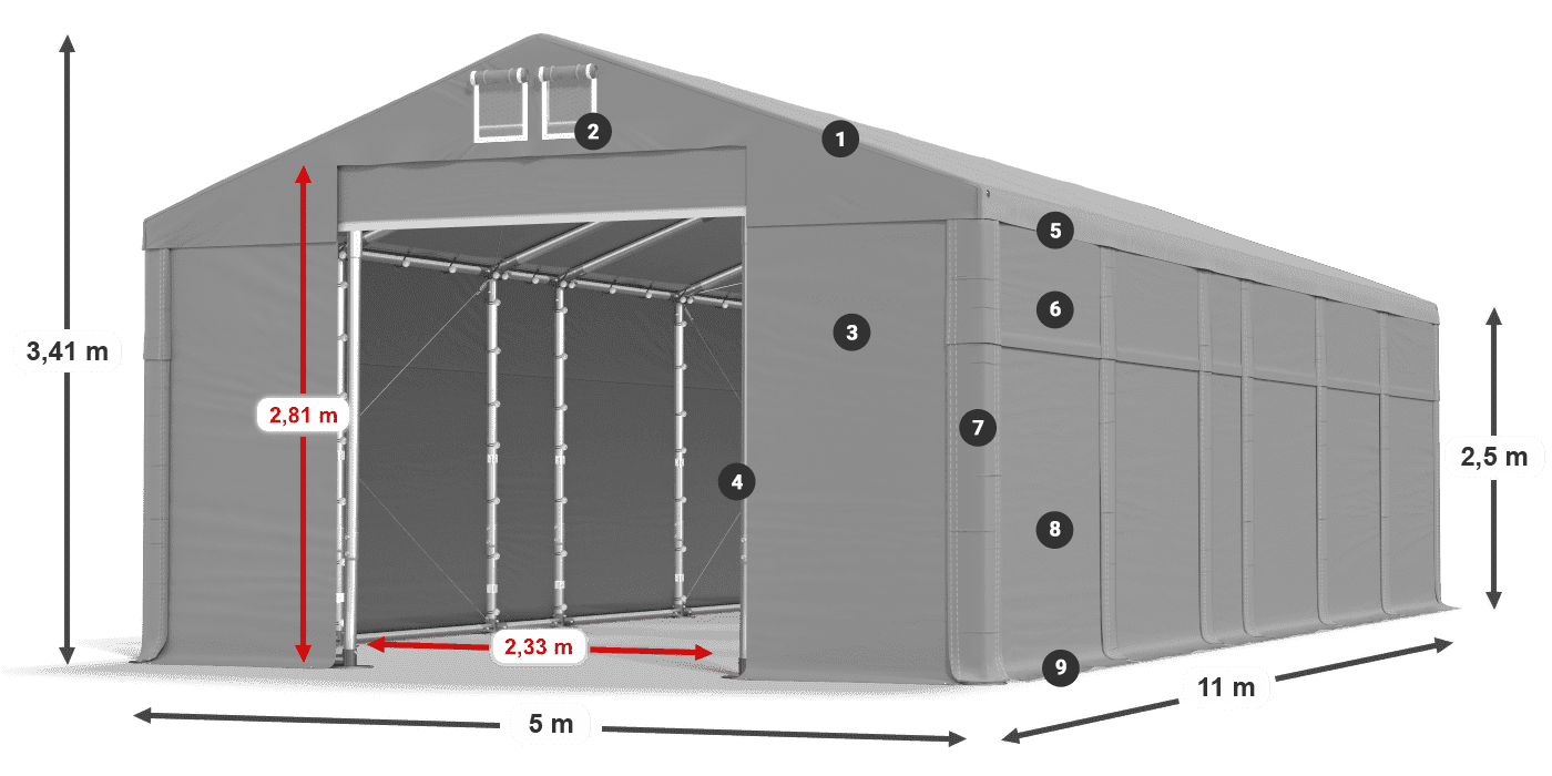 Roof: MS 580 PVC Walls: FR 620 PVC 2.5m legend