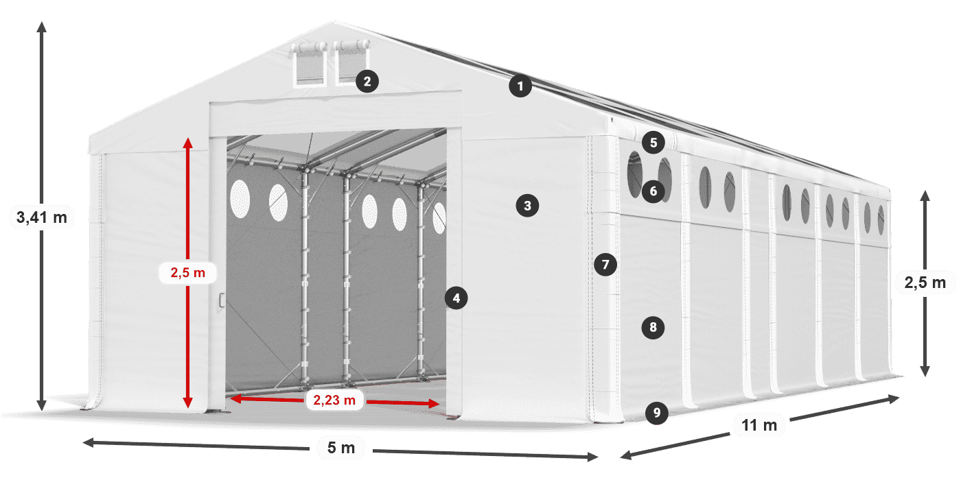 Roof: MS T 580 PVC Walls: MS O 580 PVC 2.5m legend