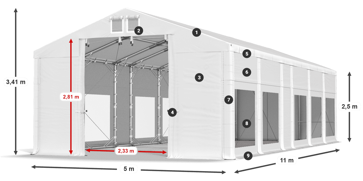 Roof: MS 580 PVC Walls: MS 580 PVC 2.5m legend