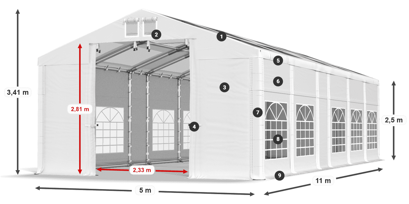 Roof: MS 580 PVC Walls: SD 500 PVC 2.5m legend