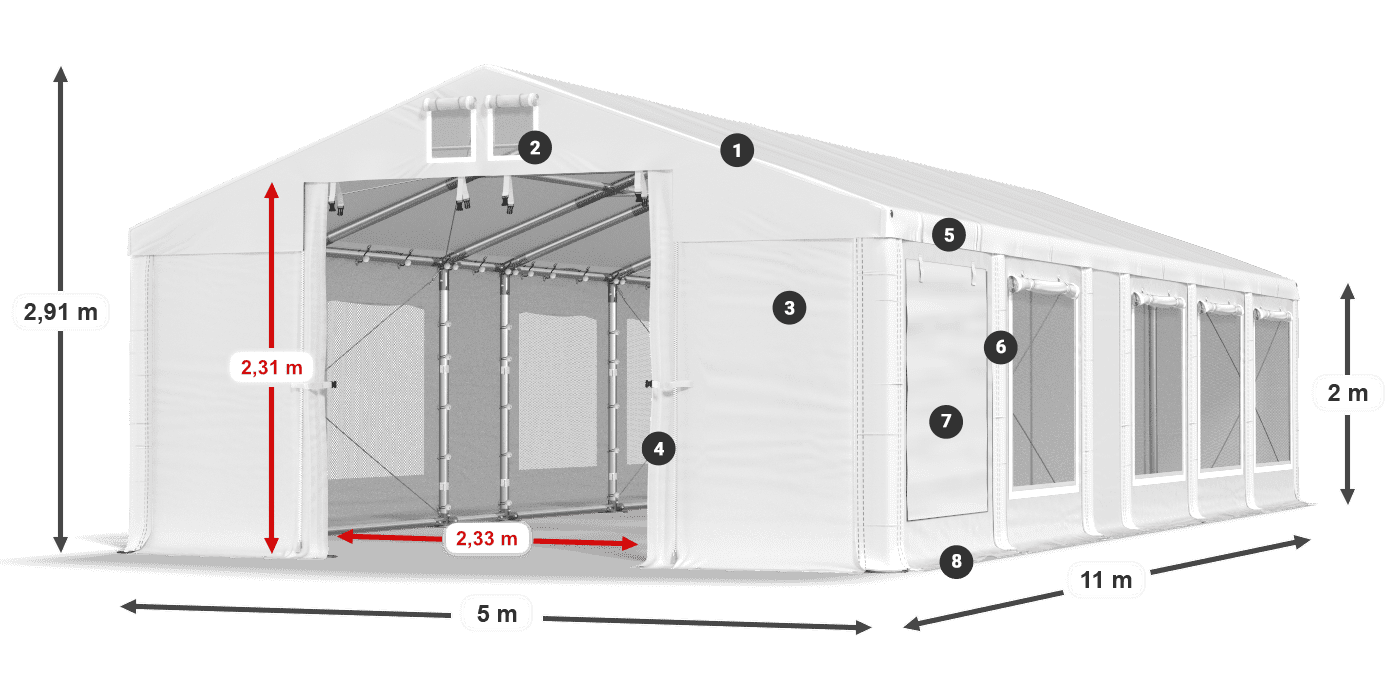Roof: FR 620 PVC Walls: SD 500 PVC 2m legend