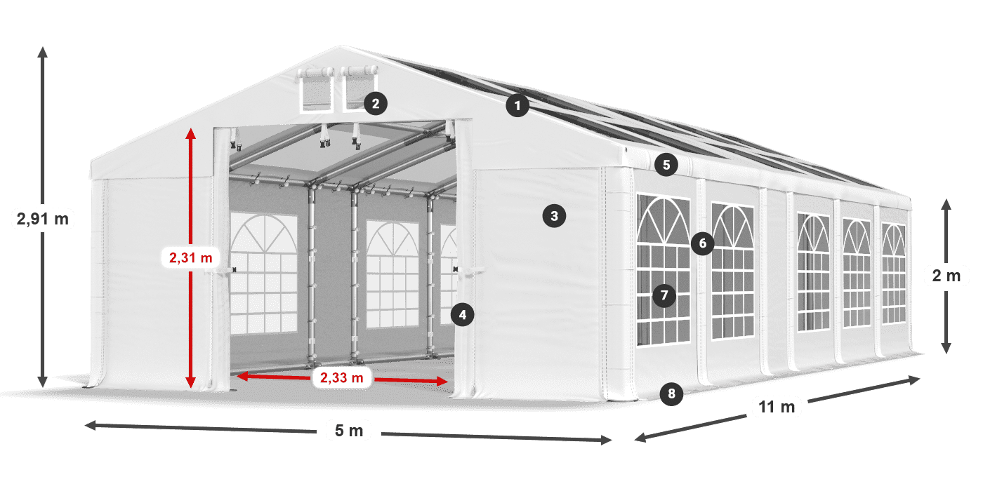Roof: MS T 580 PVC Walls: FR 620 PVC 2m legend