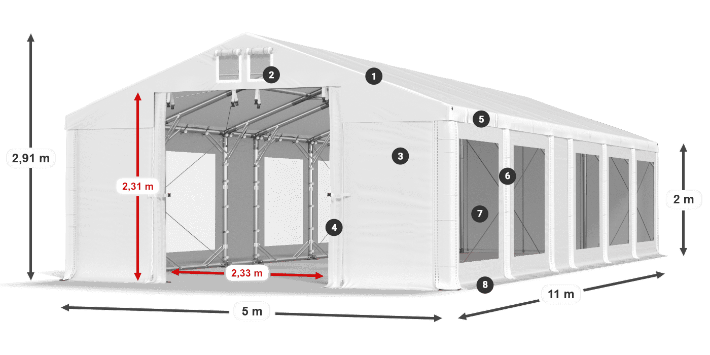 Roof: MS 580 PVC Walls: MS 580 PVC 2m legend