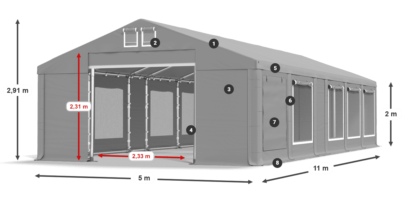 Roof: MS 580 PVC Walls: SD M 500 PVC 2m legend