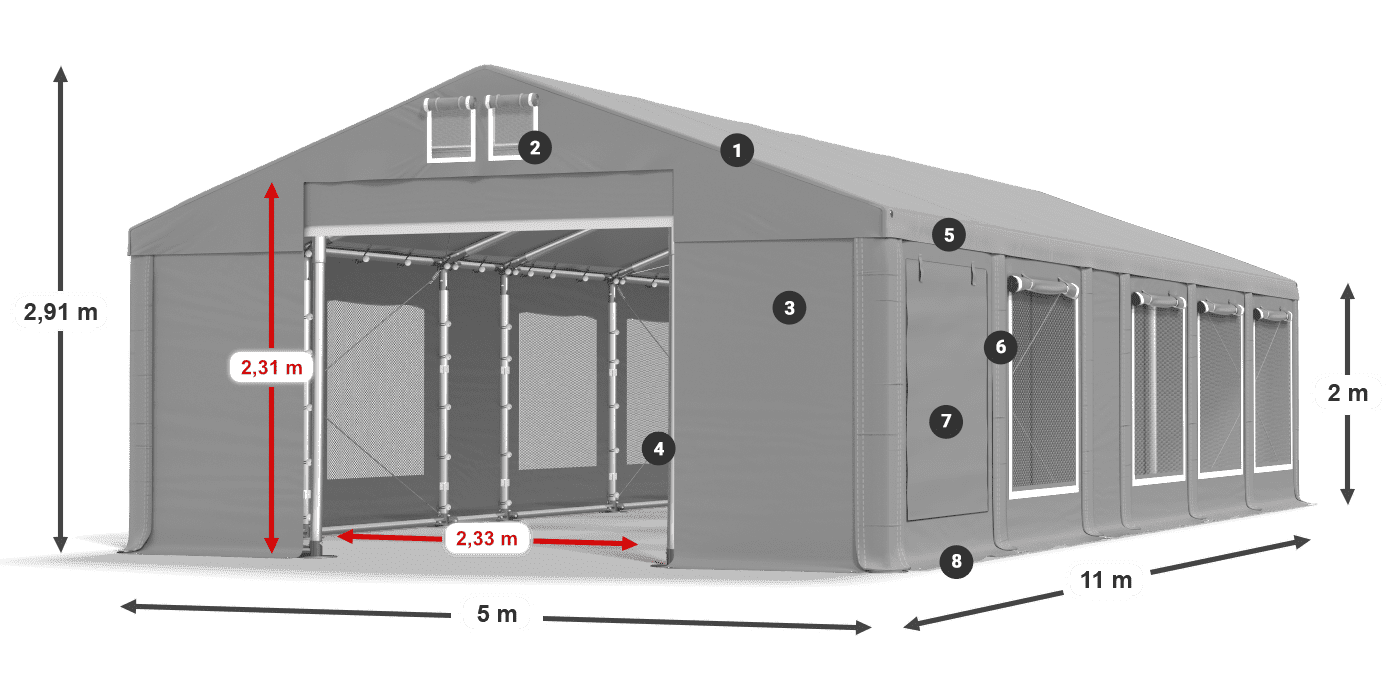 Roof: MS 580 PVC Walls: SD M 500 PVC 2m legend