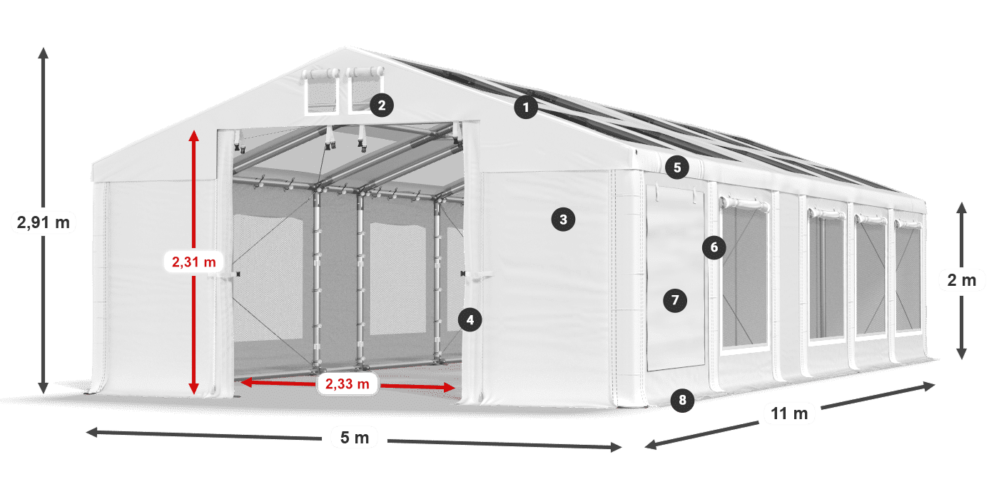 Roof: MS T 580 PVC Walls: SDM 500 PVC 2m legend
