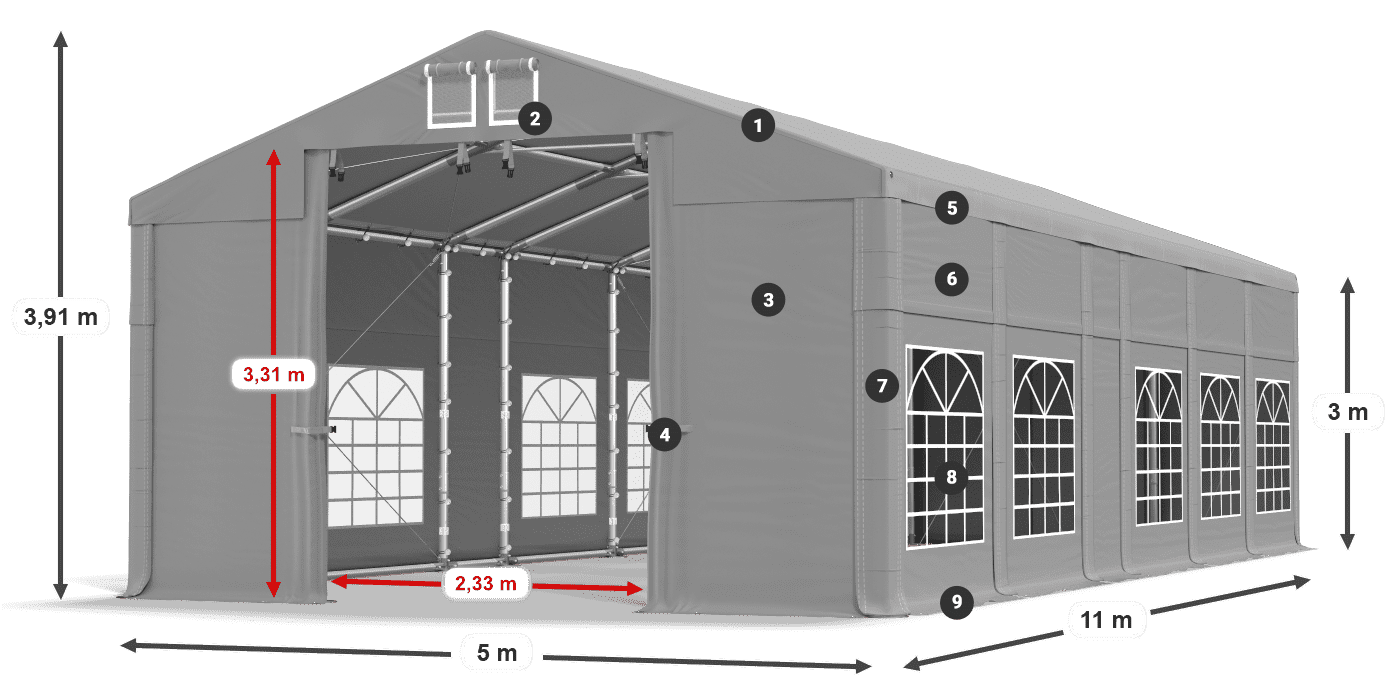 Roof: FR 620 PVC Walls: SD 500 PVC 3m legend