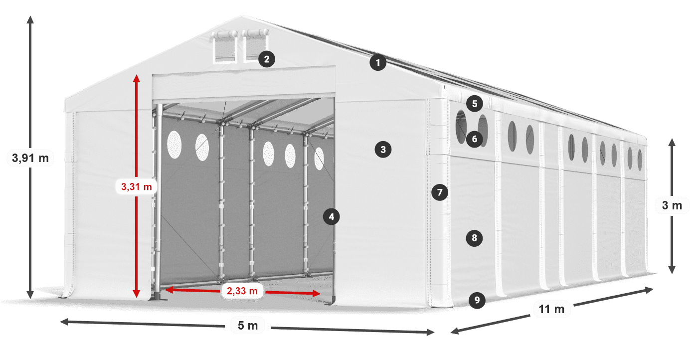Roof: MS T 580 PVC Walls: FR O 620 PVC 3m legend