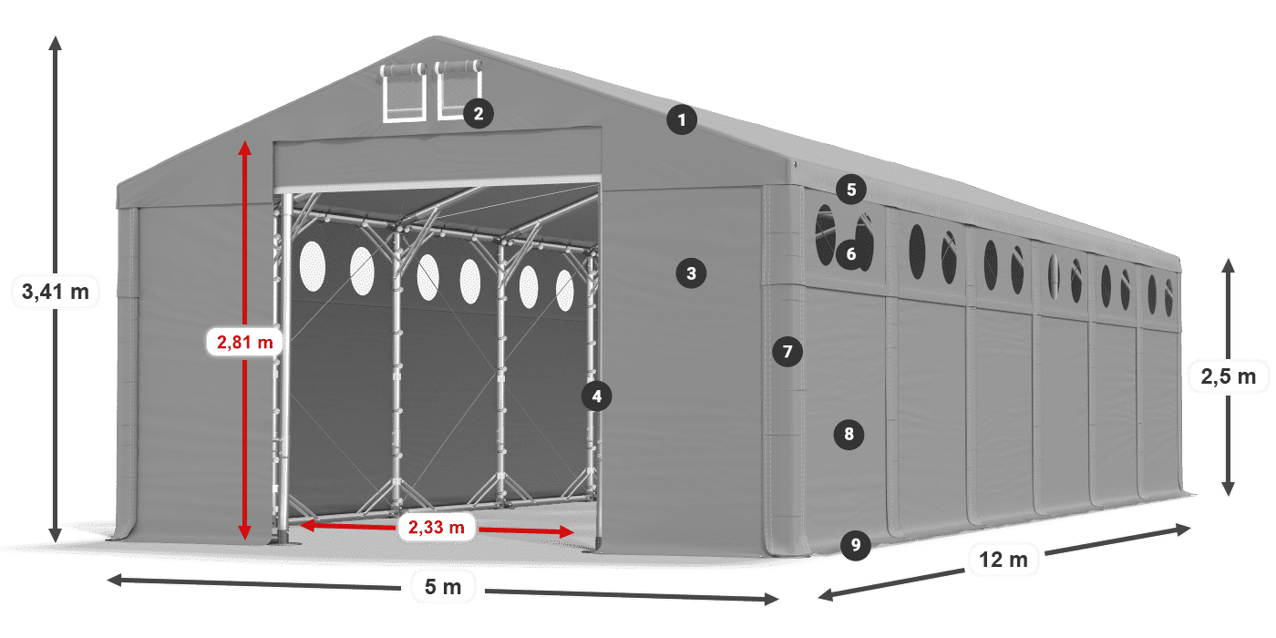Roof: FR 620 PVC Walls: SD O 500 PVC 2.5m legend
