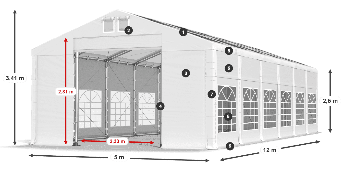Roof: MS T 580 PVC Walls: FR 620 PVC 2.5m legend