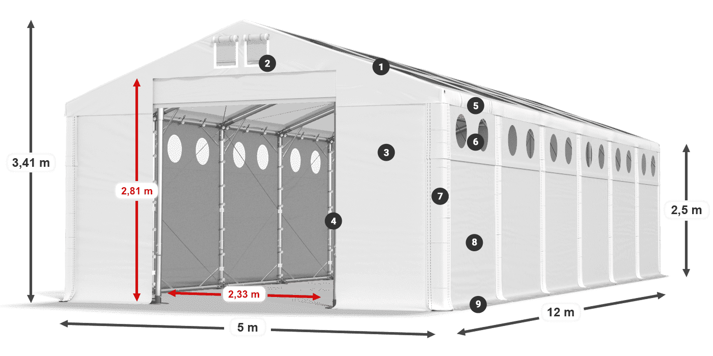 Roof: MS T 580 PVC Walls: SD O 500 PVC 2.5m legend