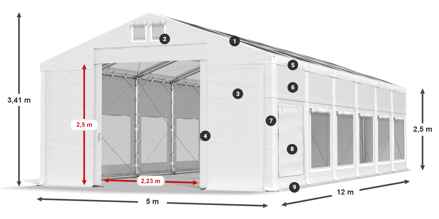 Roof: MS T 580 PVC Walls: SD M 500 PVC 2.5m legend