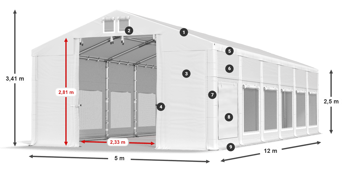 Roof: MS 580 PVC Walls: SD M 500 PVC 2.5m legend