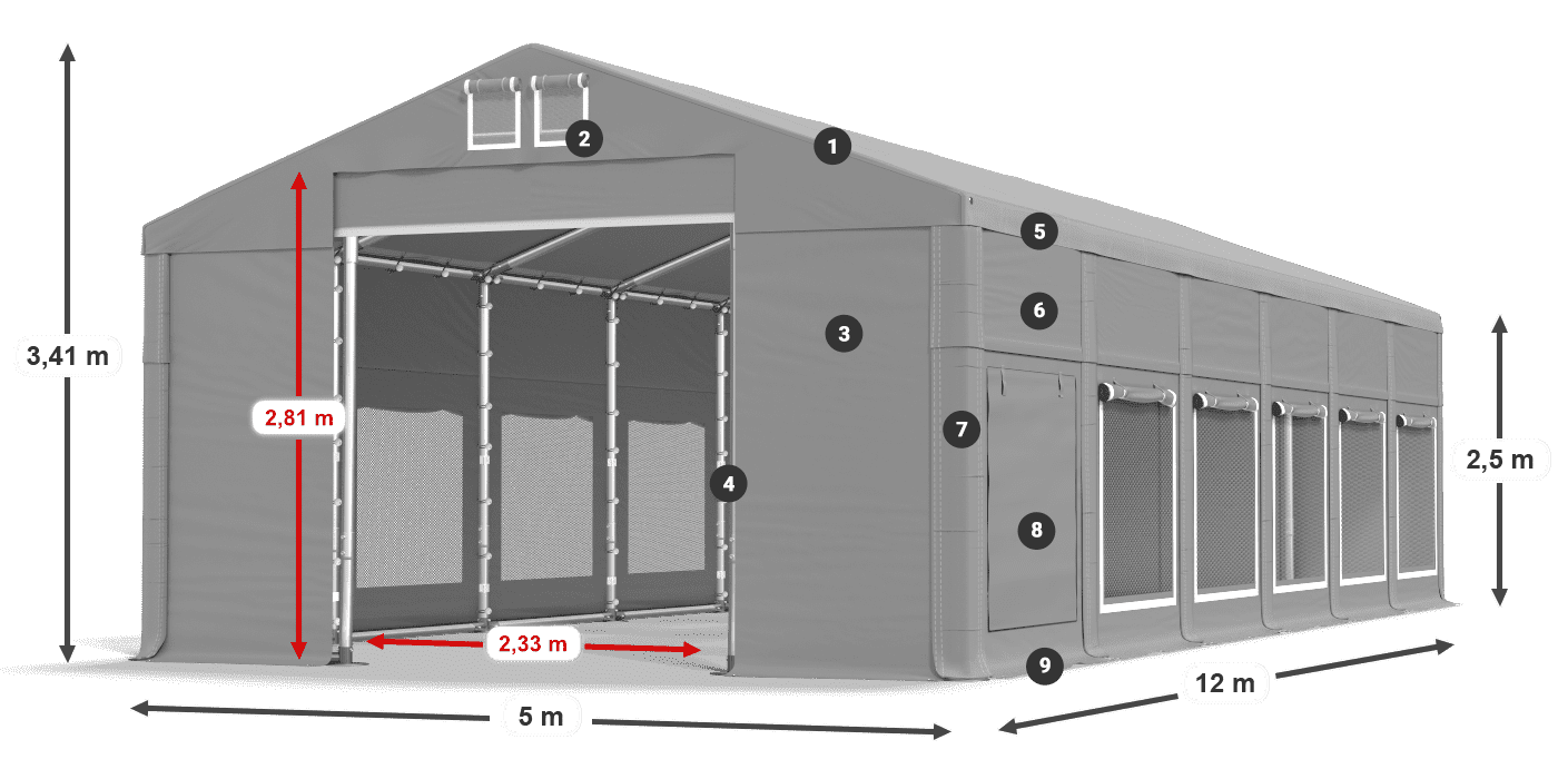 Roof: MS 580 PVC Walls: SD M 500 PVC 2.5m legend