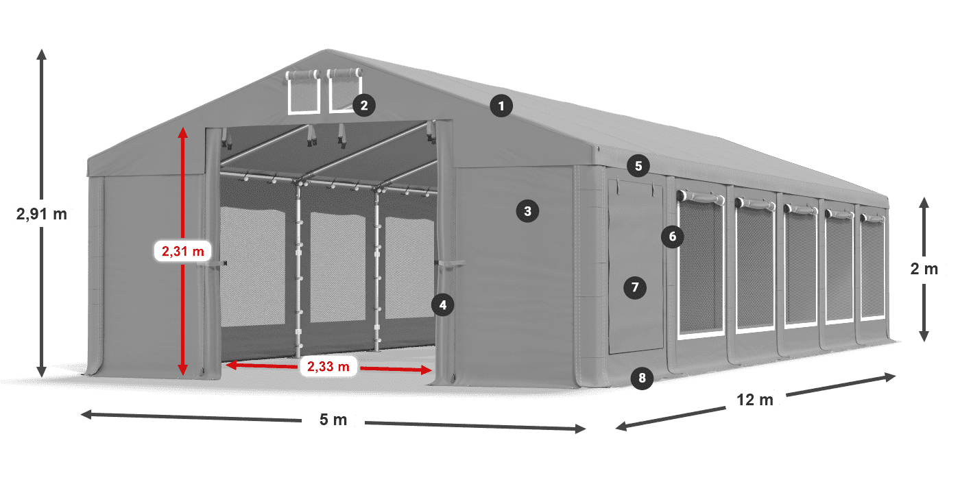 Roof: FR 620 PVC Walls: SD 500 PVC 2m legend