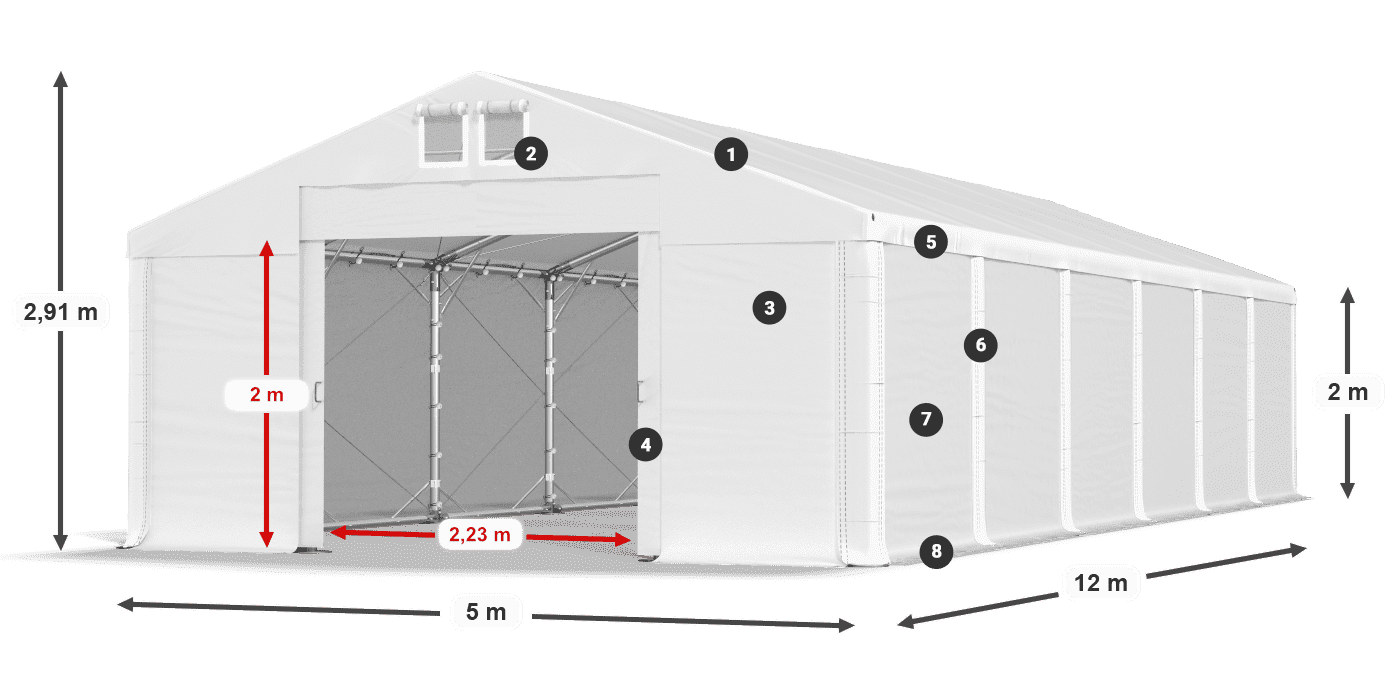 Roof: MS 580 PVC Walls: FR M 620 PVC 2m legend