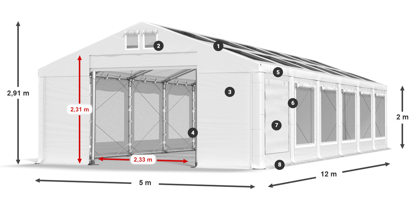 Roof: MS T 580 PVC Walls: SDM 500 PVC 2m legend