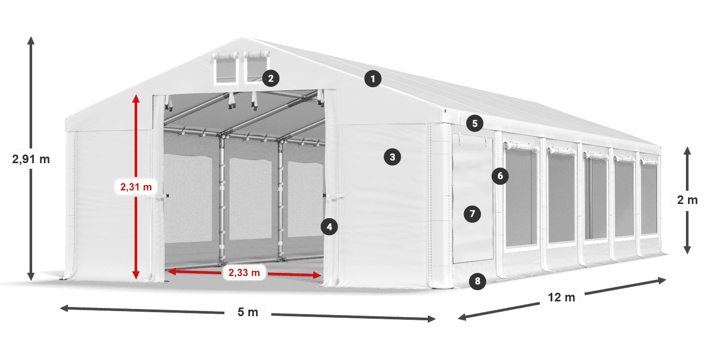 Roof: MS 580 PVC Walls: SD M 500 PVC 2m legend