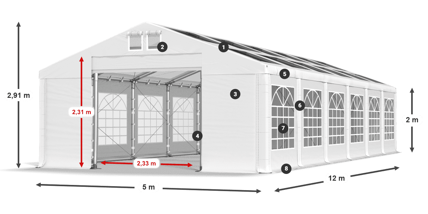 Roof: MS 580 PVC Walls: SD 500 PVC 2m legend