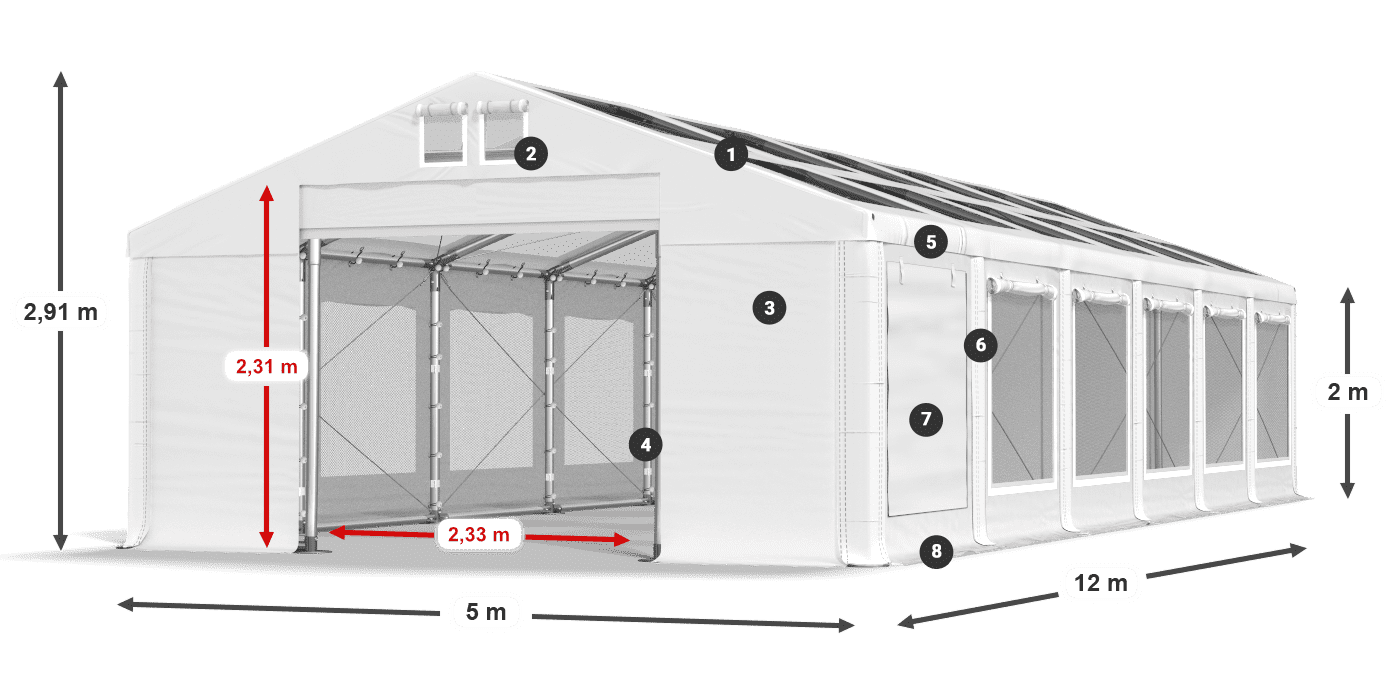 Roof: MS T 580 PVC Walls: SDM 500 PVC 2m legend