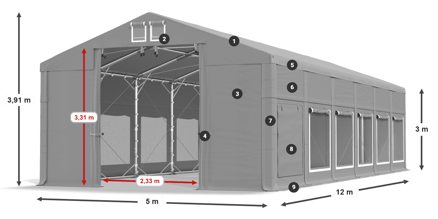 Roof: FR 620 PVC Walls: SD 500 PVC 3m legend