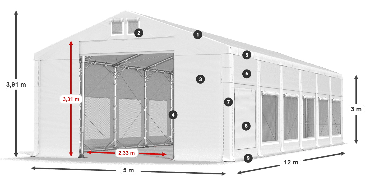 Roof: FR 620 PVC Walls: SD 500 PVC 3m legend