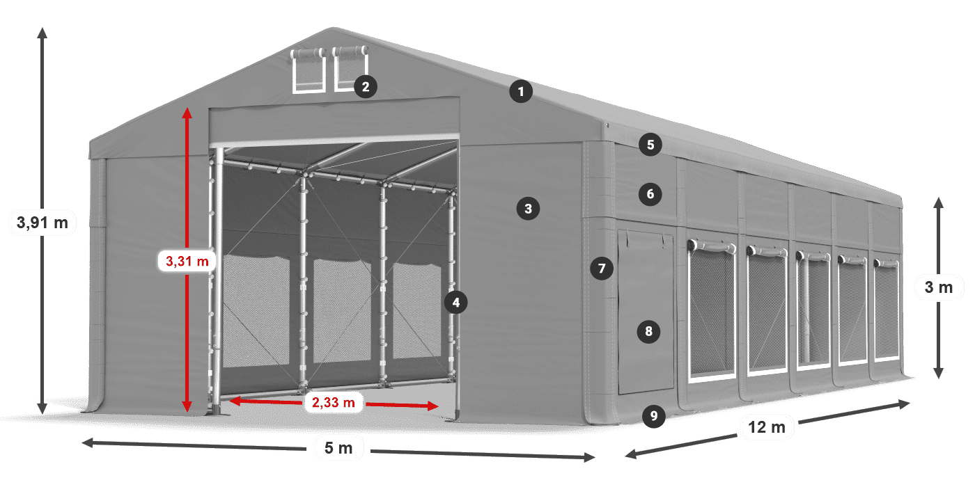 Roof: FR 620 PVC Walls: SD 500 PVC 3m legend