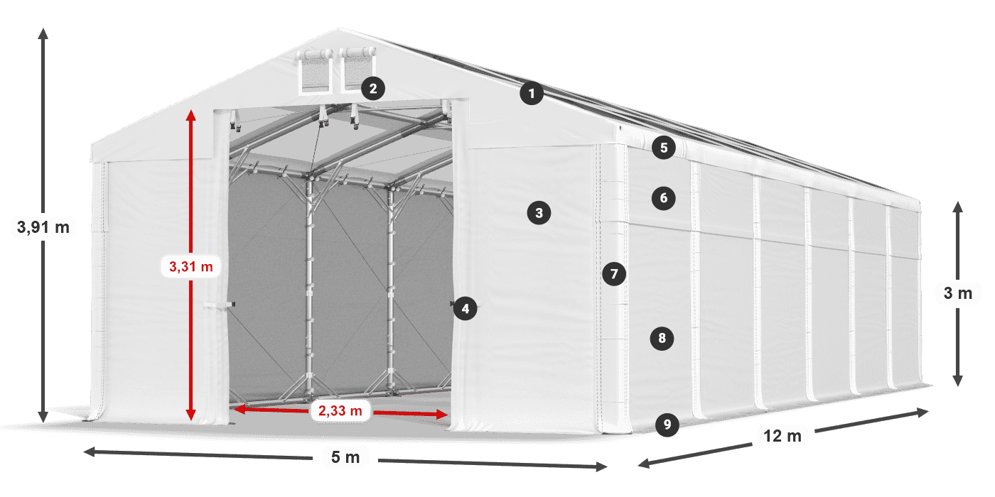 Roof: MS T 580 PVC Walls: FR 620 PVC 3m legend