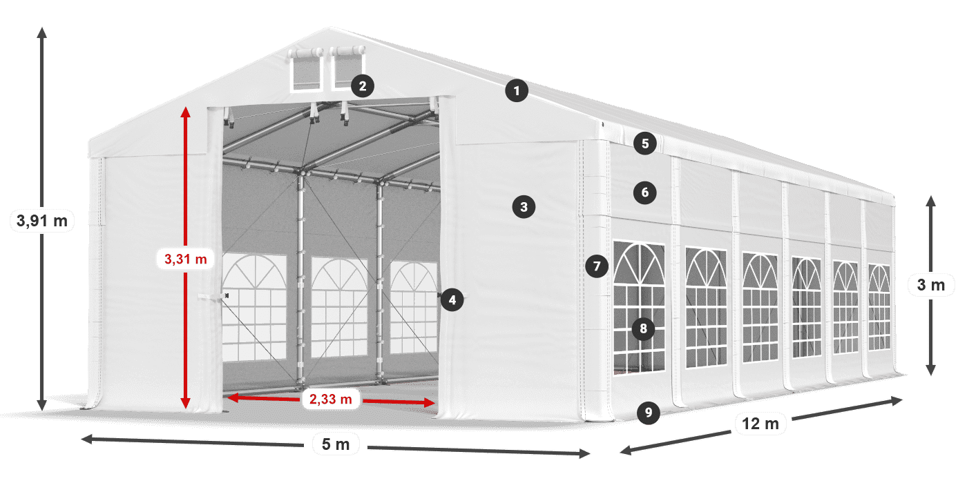 Roof: MS 580 PVC Walls: FR 620 PVC 3m legend