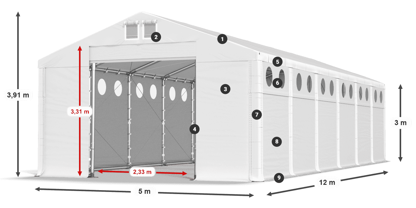 Roof: SD 560 PVC Walls: MS O 580 PVC legend 3m