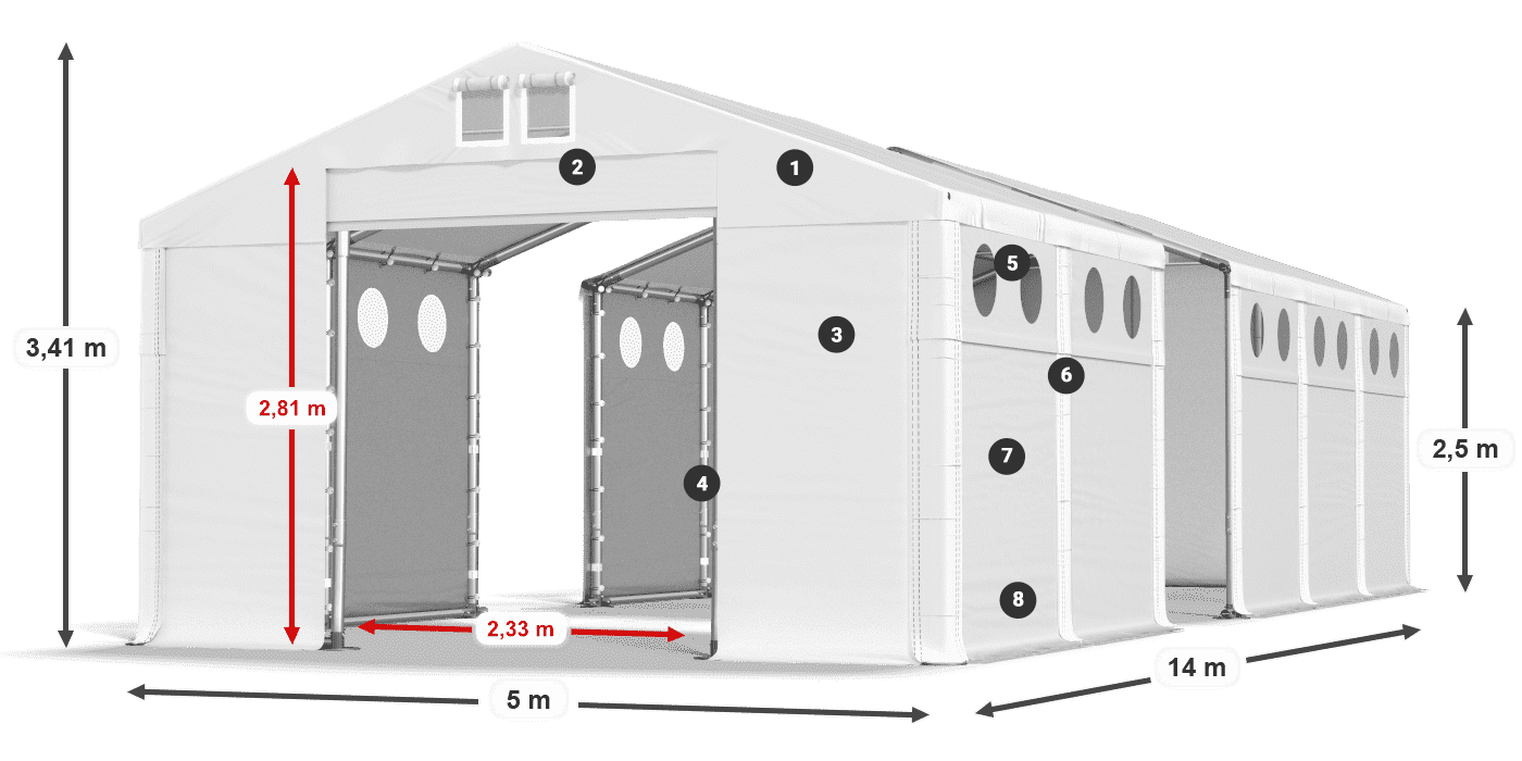Roof: FR 620 PVC Walls: MS O 580 PVC 2.5m legend