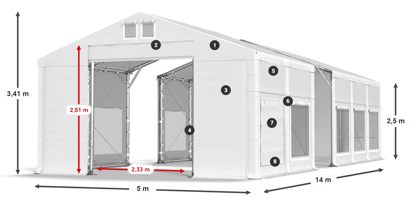 Roof: MS 580 PVC Walls: SD M 500 PVC 2.5m legend