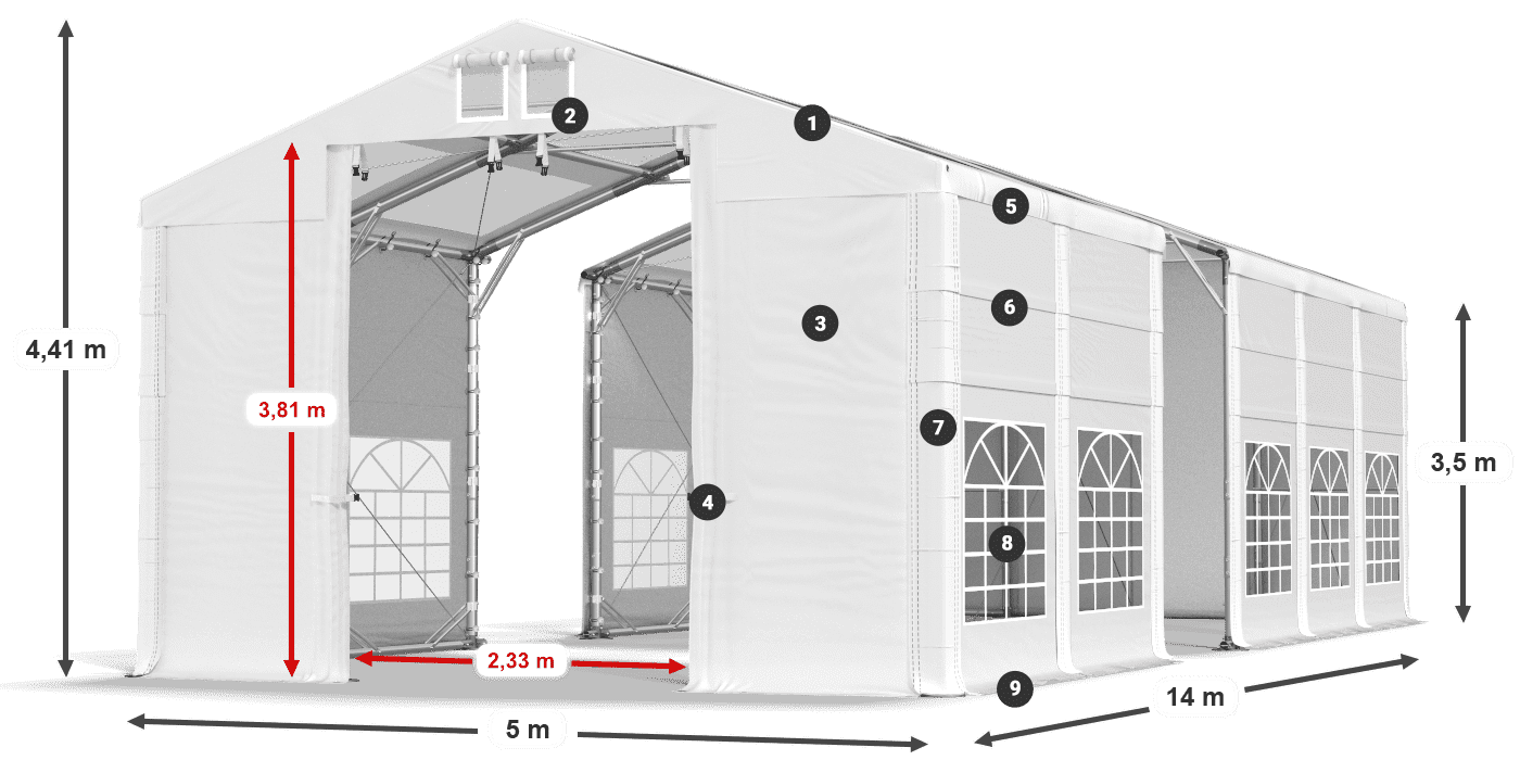 Roof: MS 580 PVC Walls: FR 620 PVC