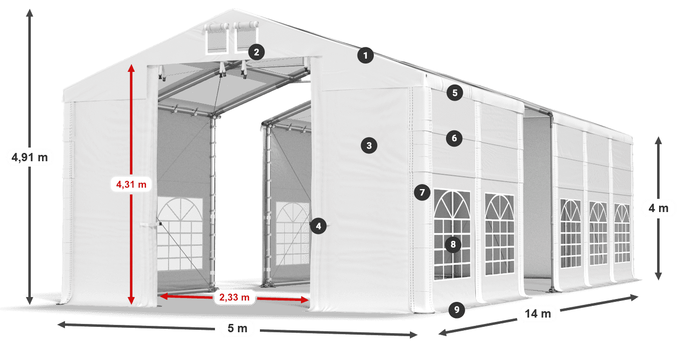 Roof: MS T 580 PVC Walls: SD 500 I PVC 4m legend