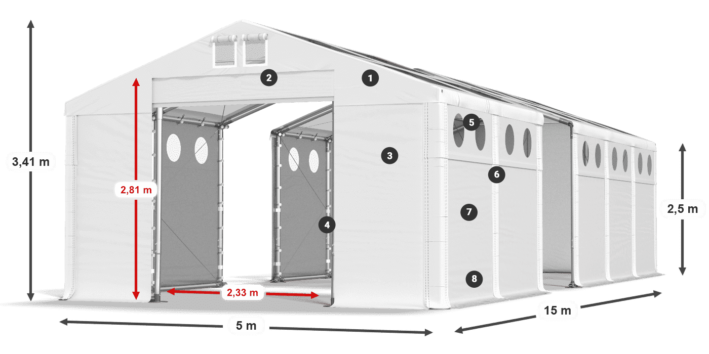 Roof: MS T 580 PVC Walls: SD O 500 PVC 2.5m legend