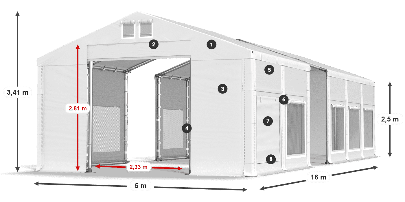 Roof: MS 580 PVC Walls: SD M 500 PVC 2.5m legend
